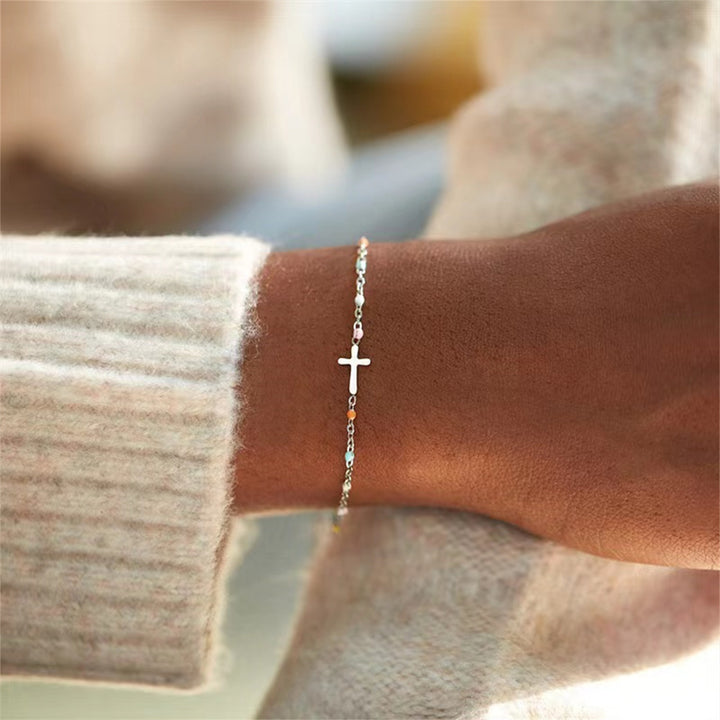 Kreuz Regenbogen Tropf Armband S925 Sterling Silber Armband