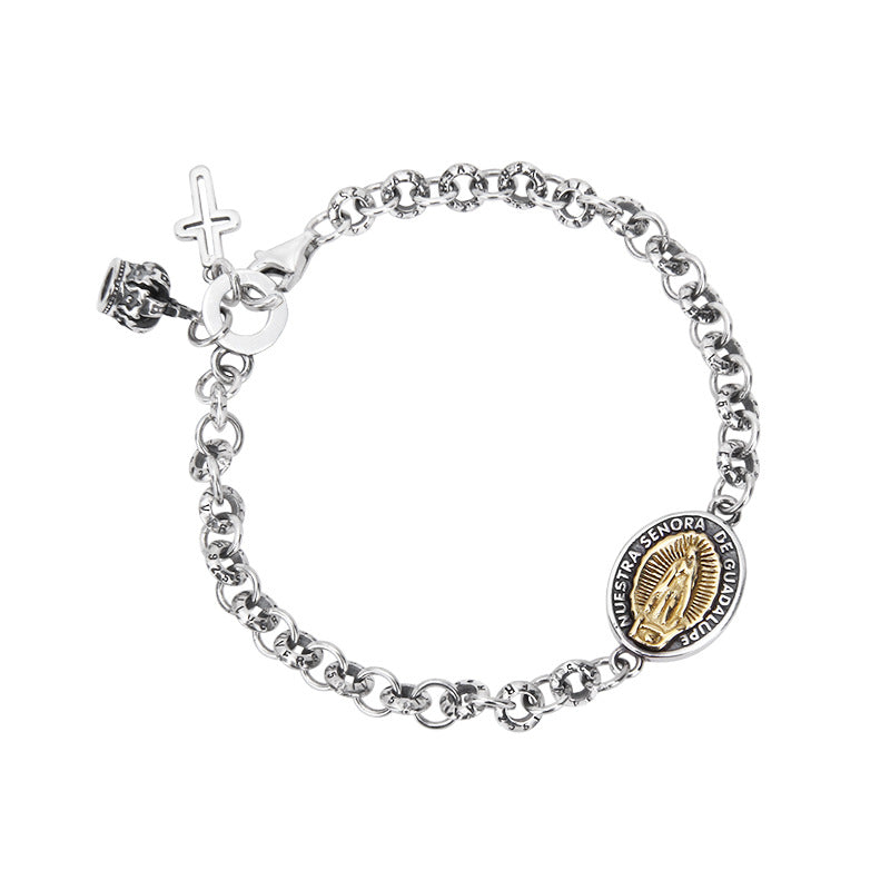 S925 Sterling Silber Iris Kreuz Krone Jungfrau Maria Charm Armband