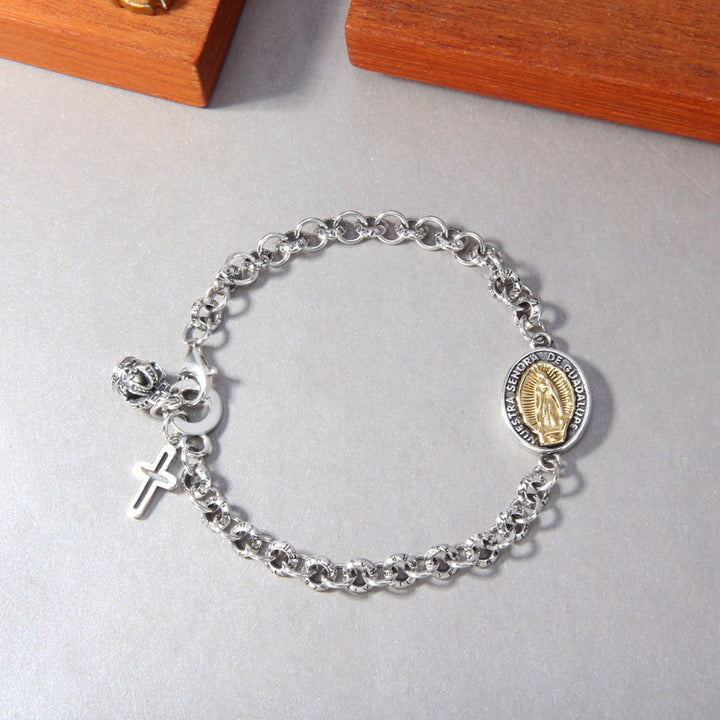 S925 Sterling Silber Iris Kreuz Krone Jungfrau Maria Charm Armband