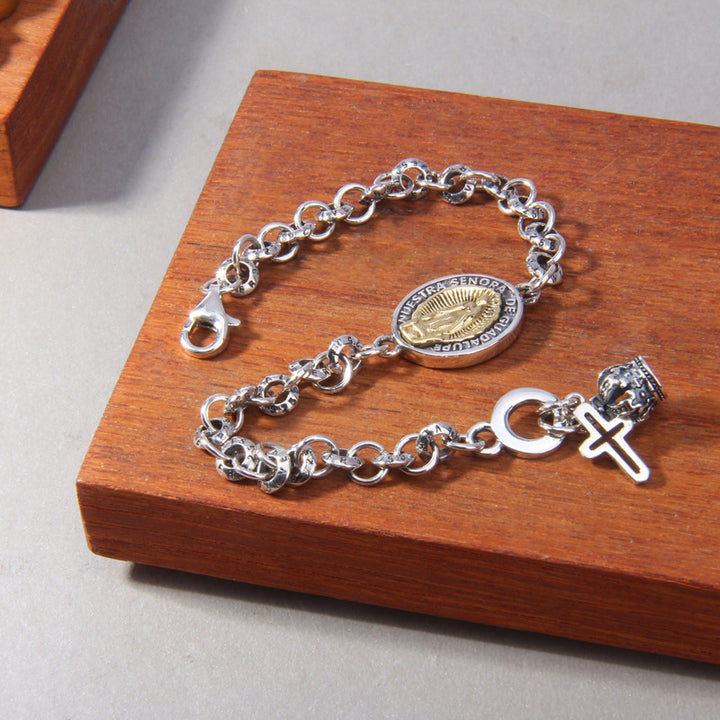 S925 Sterling Silber Iris Kreuz Krone Jungfrau Maria Charm Armband