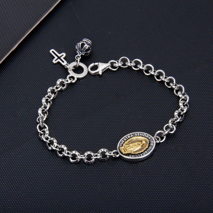 S925 Sterling Silber Iris Kreuz Krone Jungfrau Maria Charm Armband