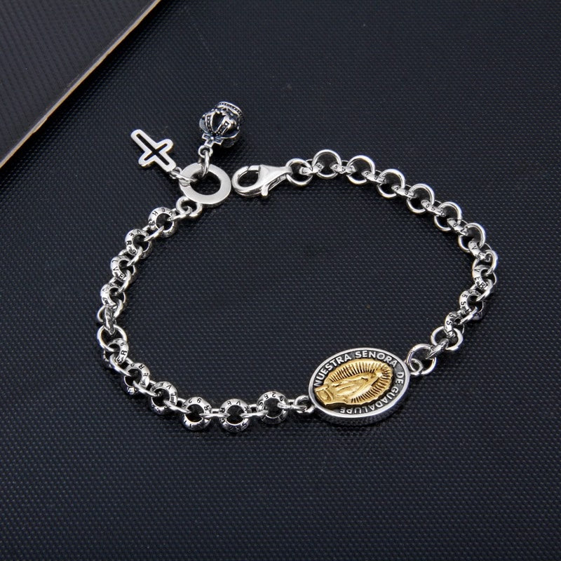 S925 Sterling Silber Iris Kreuz Krone Jungfrau Maria Charm Armband - image 4