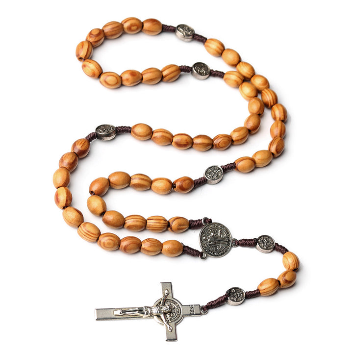 St. Benedikt Rosenkranz aus natürlichem Olivenholz mit Kruzifix - image 5