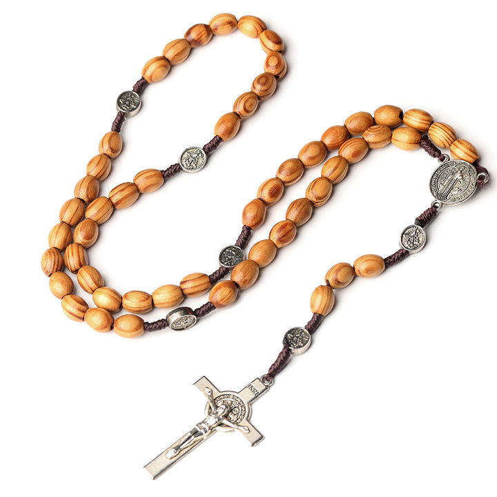 St. Benedikt Rosenkranz aus natürlichem Olivenholz mit Kruzifix - image 4