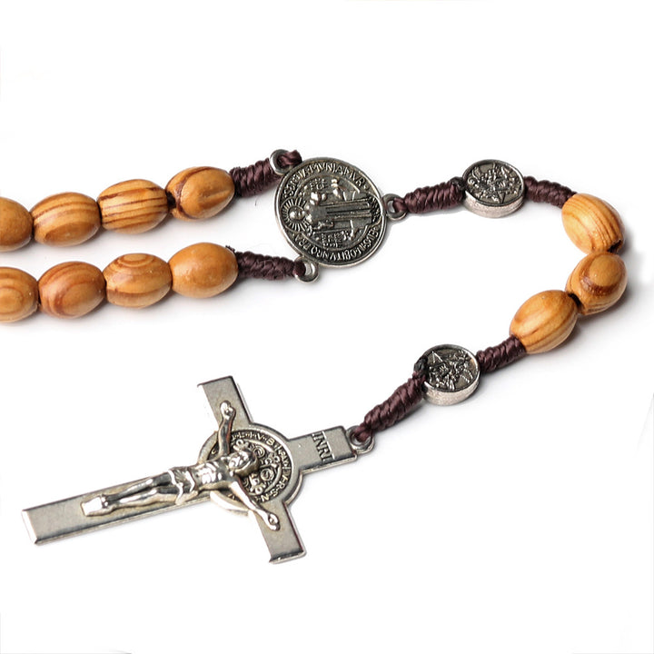 St. Benedikt Rosenkranz aus natürlichem Olivenholz mit Kruzifix - image 3