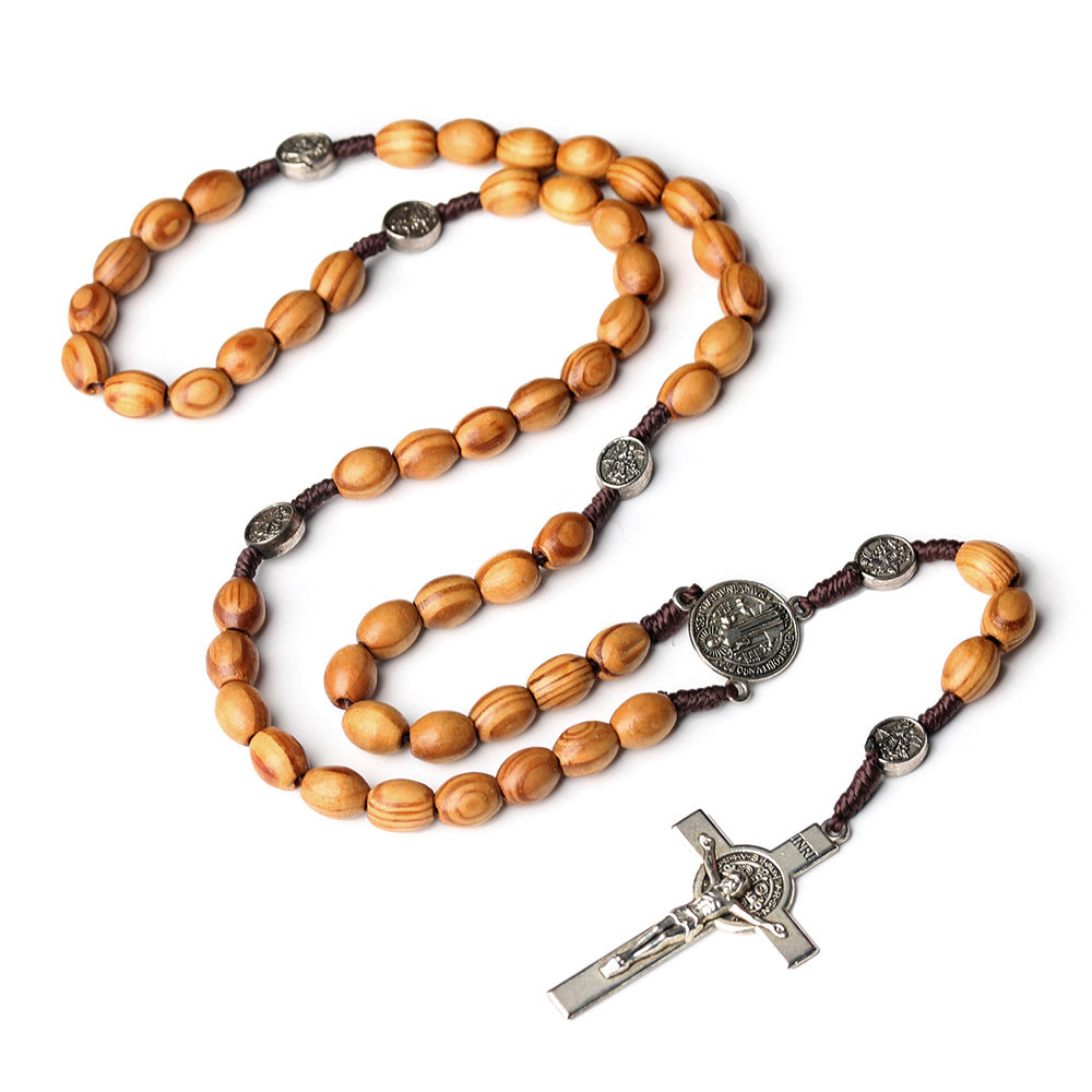 St. Benedikt Rosenkranz aus natürlichem Olivenholz mit Kruzifix - 1 - image 1