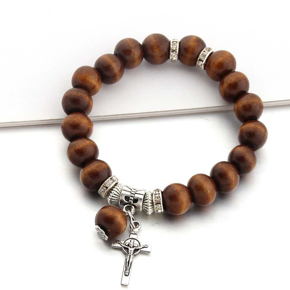 Christianartworkshop Handgefertigtes Armband mit Jesuskreuz aus Holzperlen - Kaffee - image 1