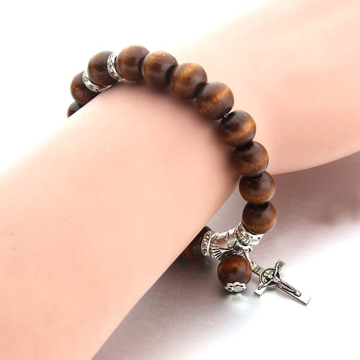 Christianartworkshop Handgefertigtes Armband aus Holzperlen mit Jesuskreuz - image 1