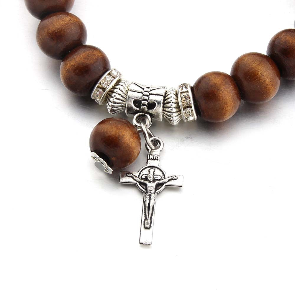 Christianartworkshop Handgefertigtes Armband aus Holzperlen mit Jesuskreuz - image 3