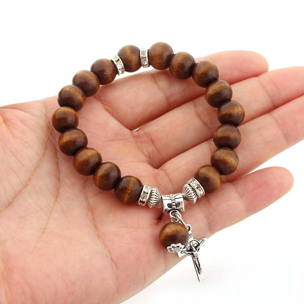 Christianartworkshop Handgefertigtes Armband mit Jesuskreuz aus Holzperlen - image 5