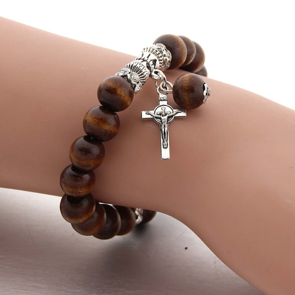 Christianartworkshop Handgefertigtes Armband aus Holzperlen mit Jesuskreuz - image 2