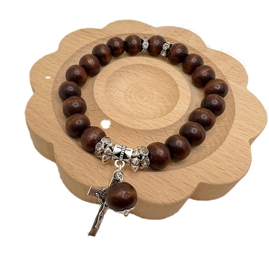 Christianartworkshop Handgefertigtes Armband aus Holzperlen mit Jesuskreuz - image 5