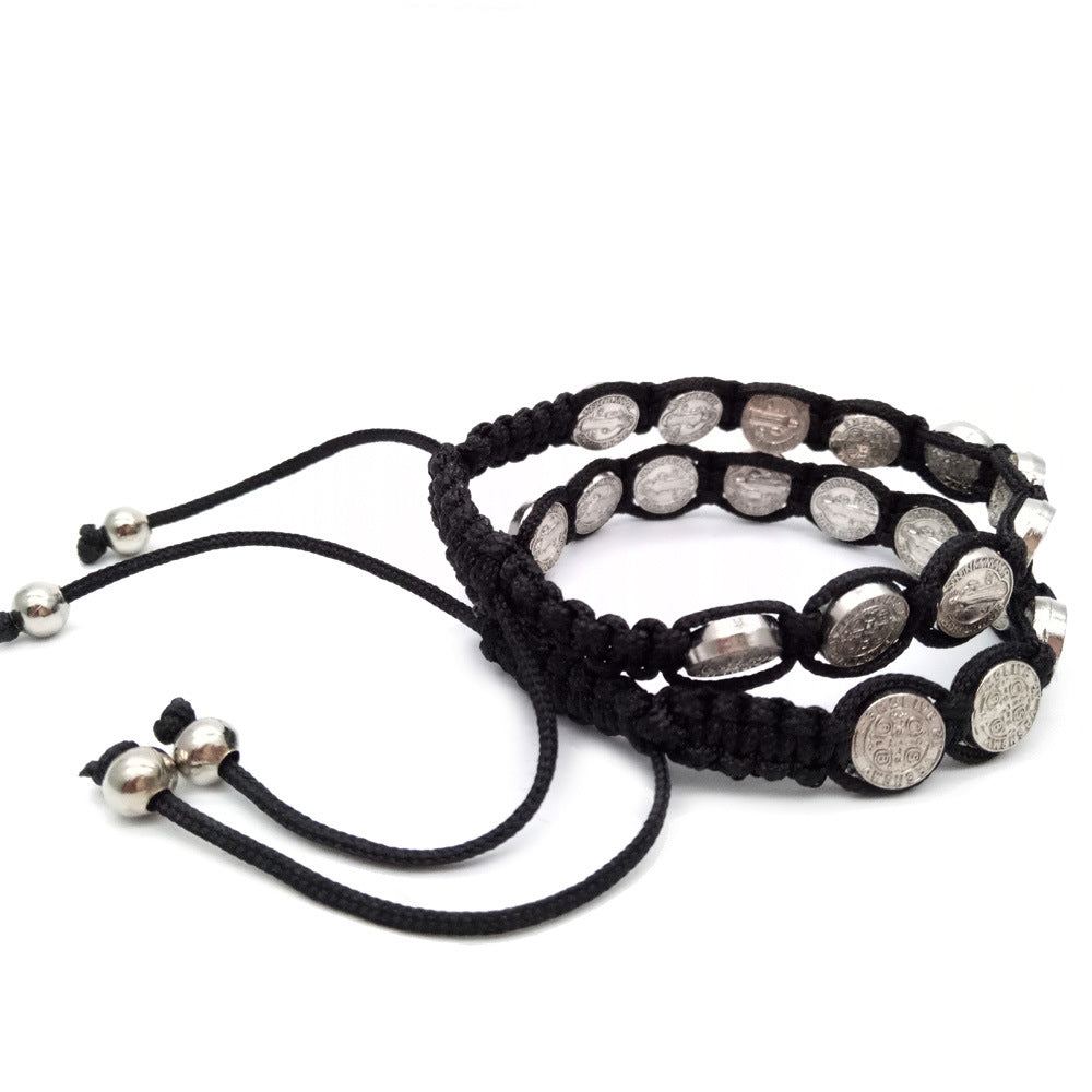 St. Benedikt-Rosenkranz-Armband, verstellbar, Legierung, gewebt