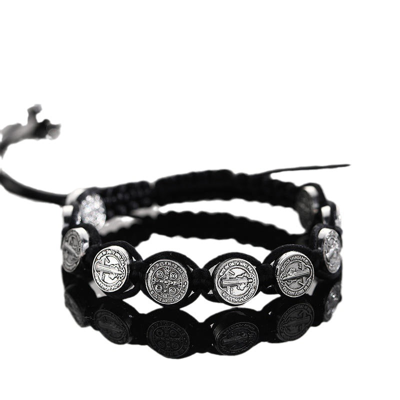 St. Benedikt-Rosenkranz-Armband, verstellbar, Legierung, gewebt