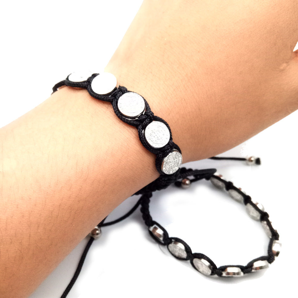 St. Benedikt-Rosenkranz-Armband, verstellbar, Legierung, gewebt