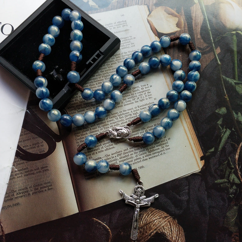 Handgewebter Rosenkranz mit blauem Kruzifix - Blau - image 1