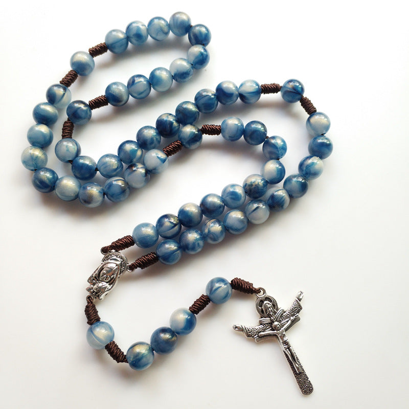 Handgewebter Rosenkranz mit blauem Kruzifix - image 2