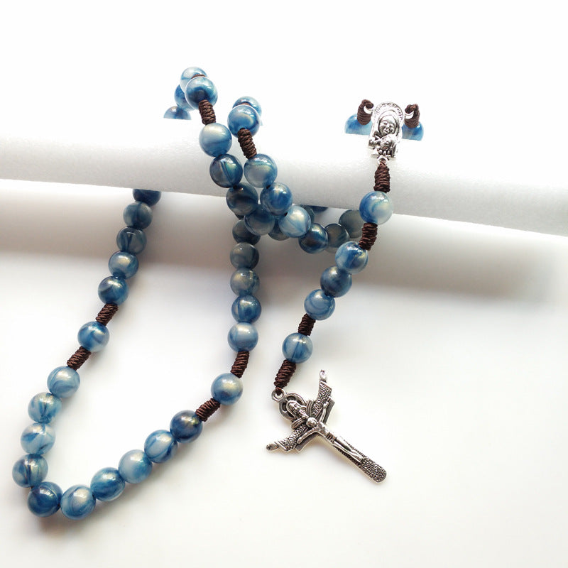 Handgewebter Rosenkranz mit blauem Kruzifix - image 4