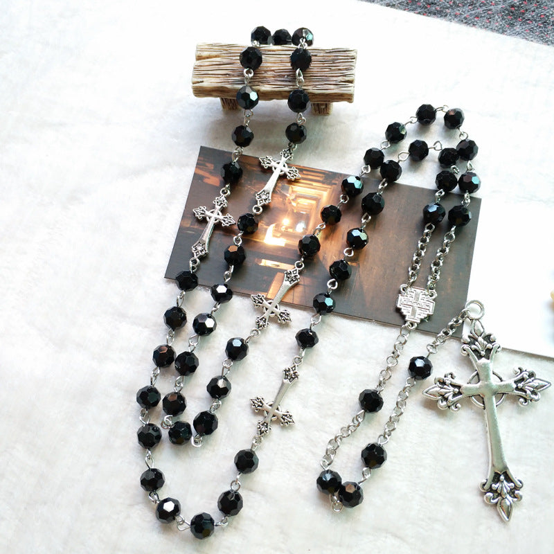 Christlicher Rosenkranz mit schwarzem Kristallkruzifix - image 3