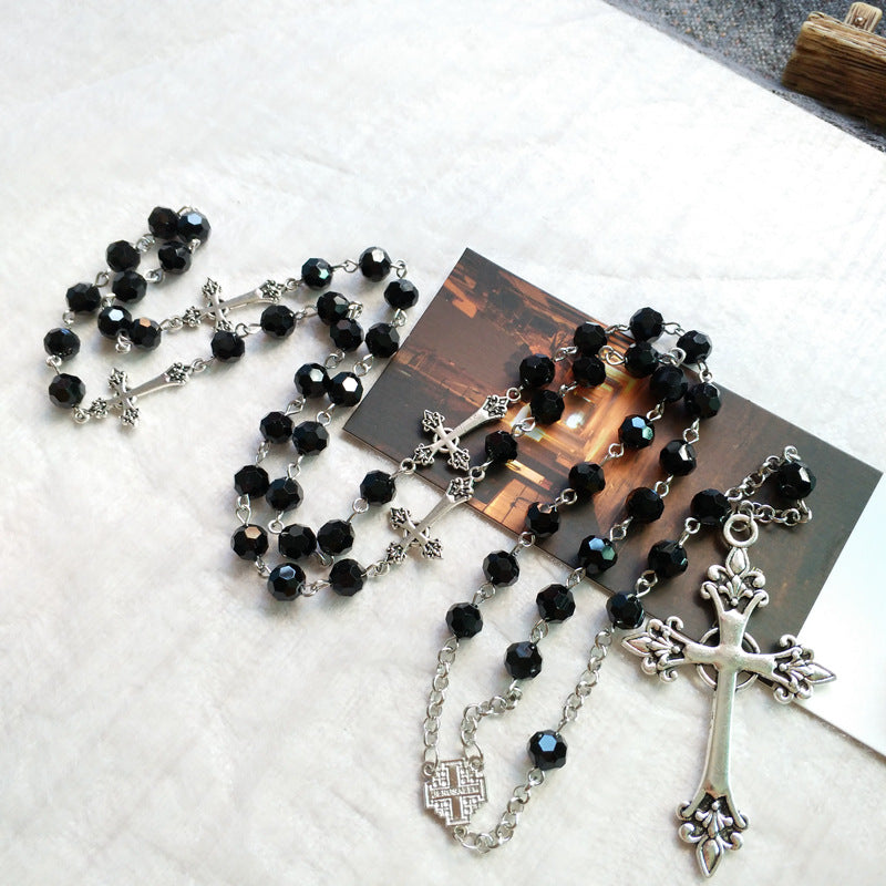 Christlicher Rosenkranz mit schwarzem Kristallkruzifix - image 2