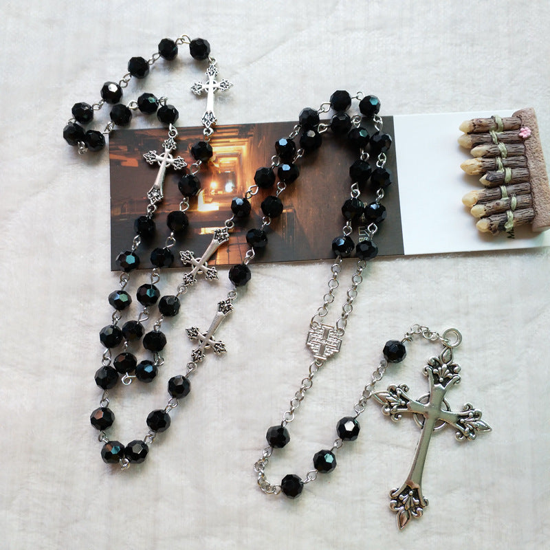 Christlicher Rosenkranz mit schwarzem Kristallkruzifix - Schwarz - image 1