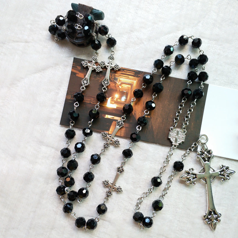 Christlicher Rosenkranz mit schwarzem Kristallkruzifix - image 5