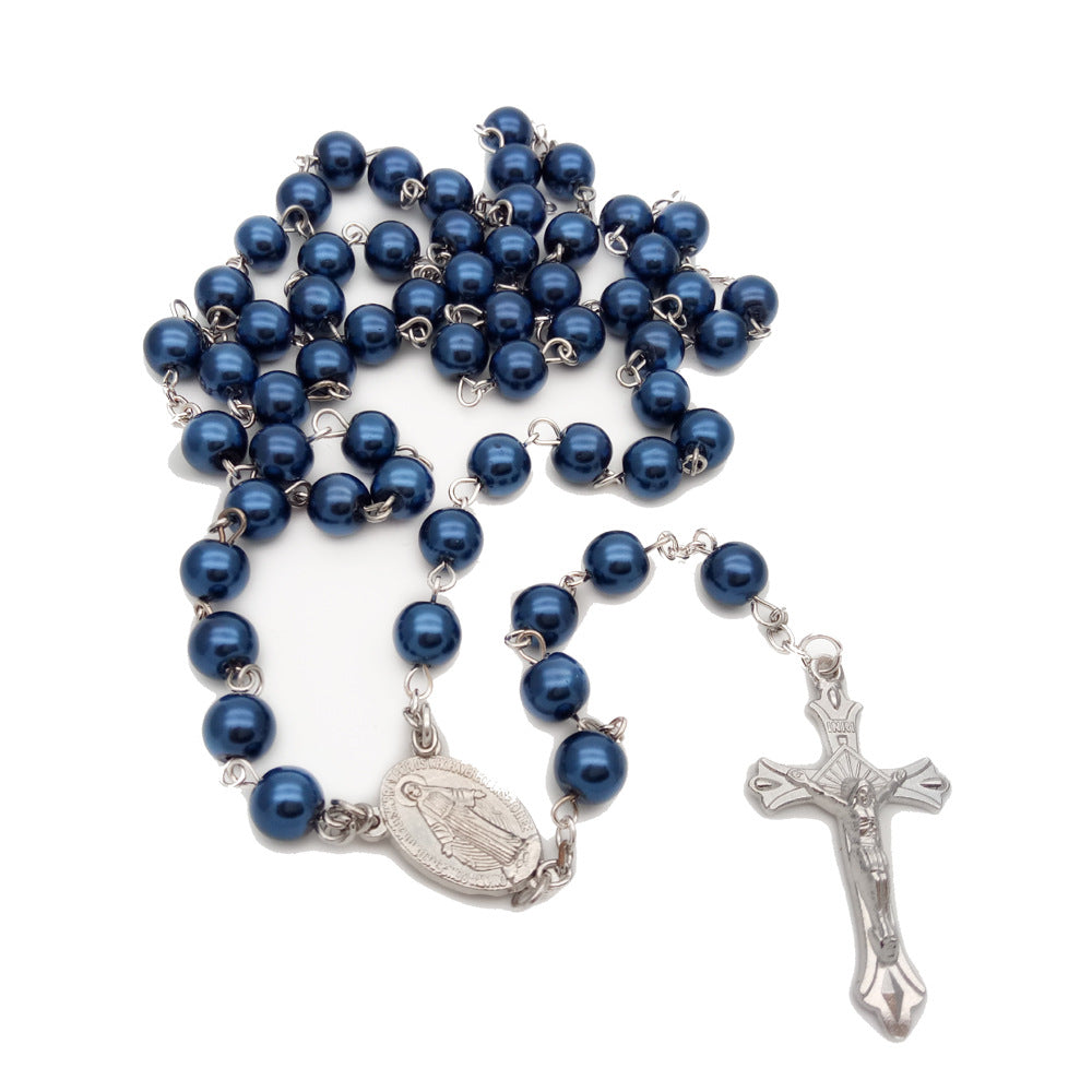 Rosenkranz aus königsblauen Perlen mit Medaille der Heiligen Mutter und Kruzifix - image 2