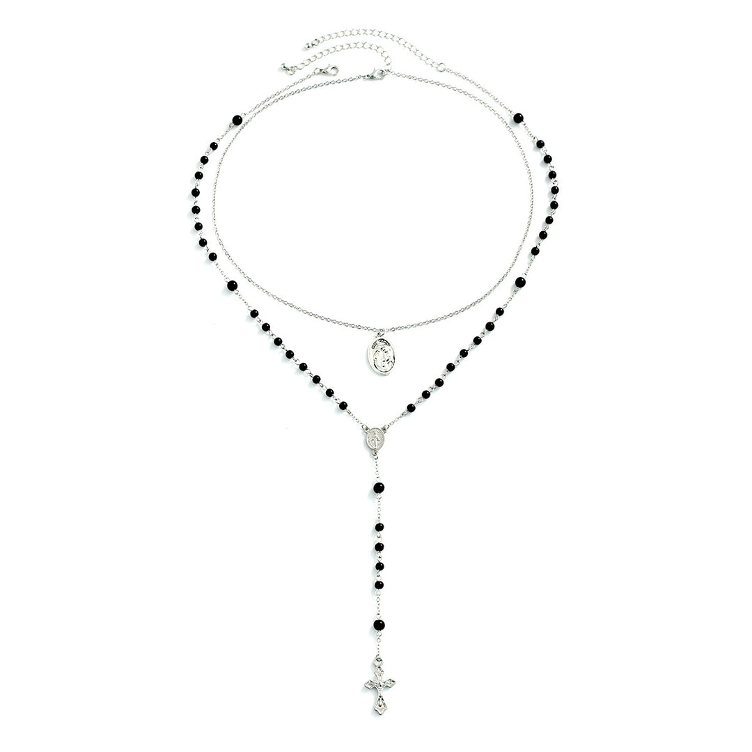 Christianartworkshop – Mehrreihige Halskette mit Kreuz und schwarzen Perlen - 1 Satz - image 6