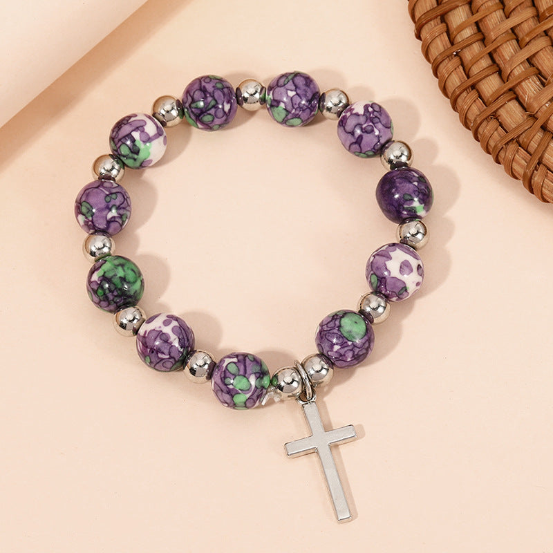 Christianartworkshop Armband mit Kruzifix und Gebetsperlen, violette Steine - image 2
