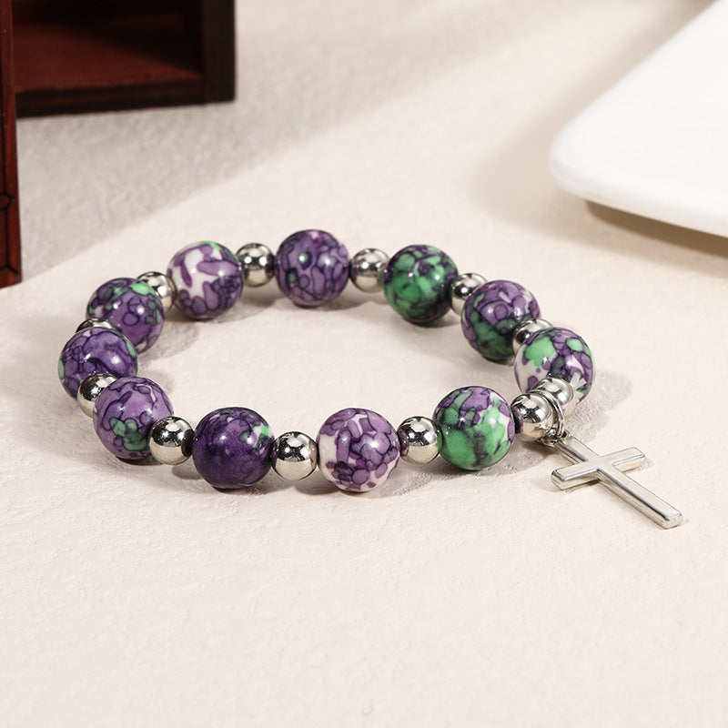 Christianartworkshop Armband mit Kruzifix und Gebetsperlen, violette Steine - Lila - image 1