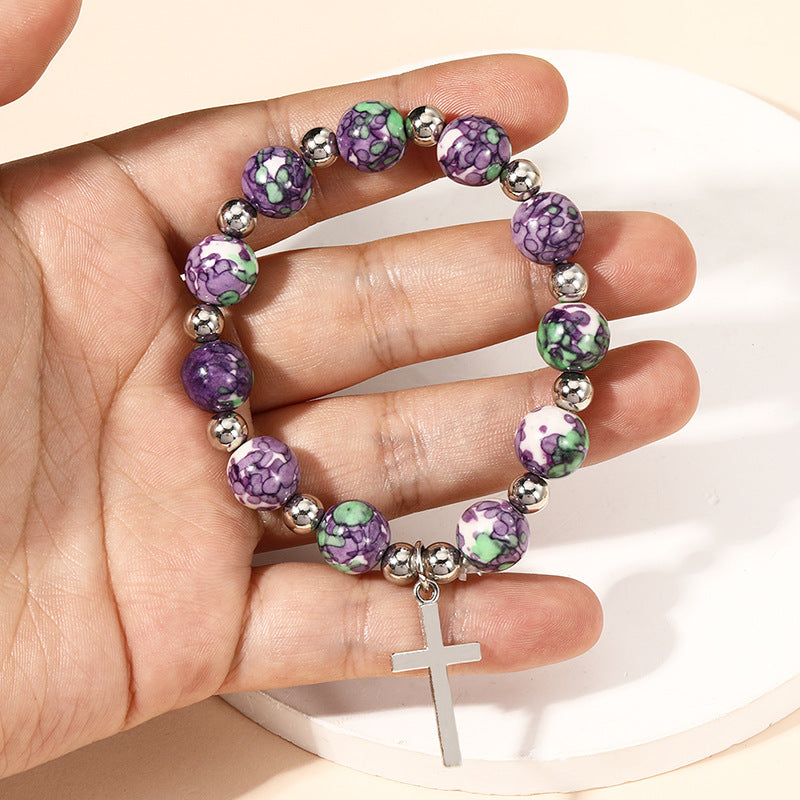 Christianartworkshop Armband mit Kruzifix und Gebetsperlen, violette Steine - image 4