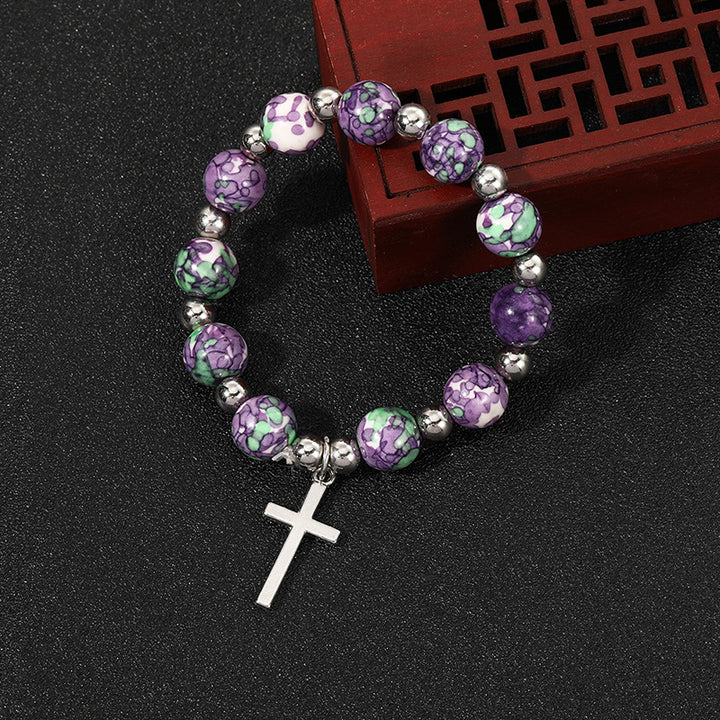 Christianartworkshop Armband mit Kruzifix und Gebetsperlen, violette Steine - image 5