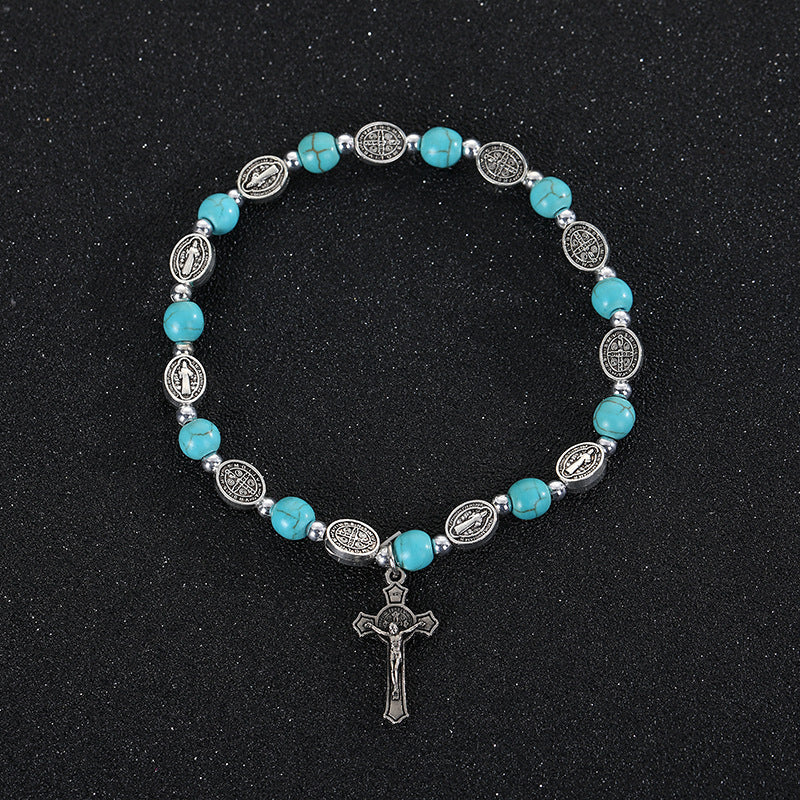 Christianartworkshop Armband aus Achat und Türkis mit St.-Benedikt-Kreuz - Türkis - image 3