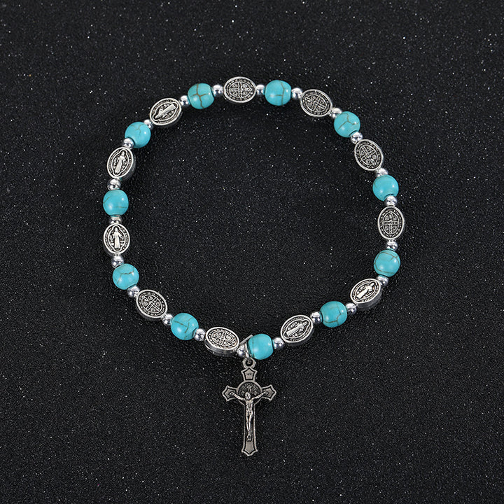 Christianartworkshop Armband aus Achat und Türkis mit St.-Benedikt-Kreuz - Türkis - image 3