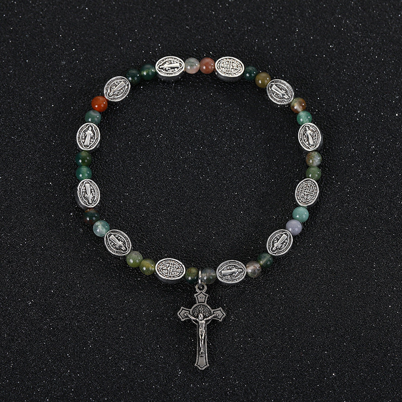 Christianartworkshop Armband aus Achat und Türkis mit St.-Benedikt-Kreuz - Achat - image 0