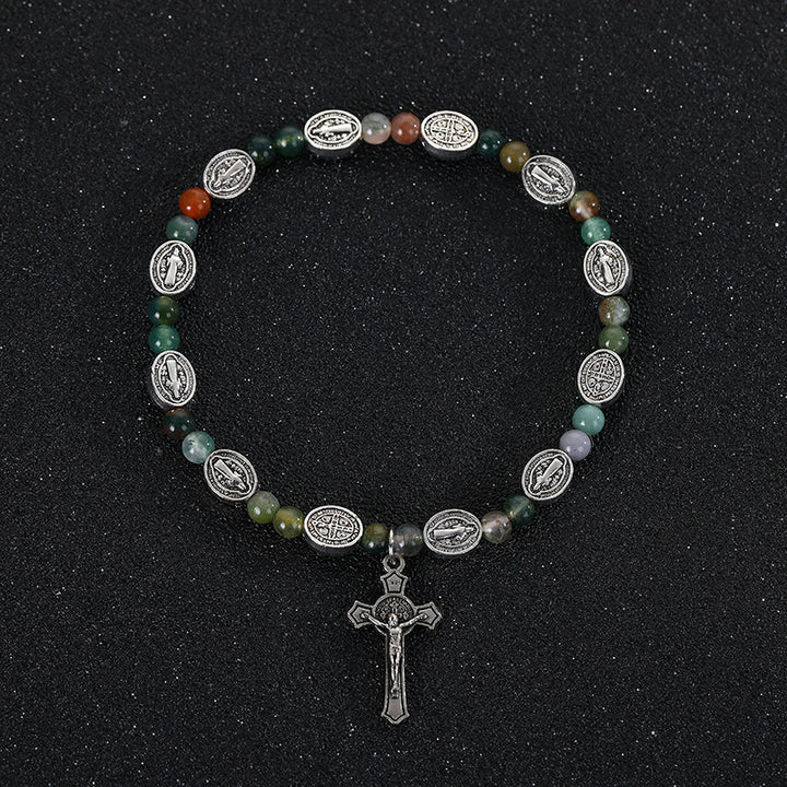 Christianartworkshop Armband aus Achat und Türkis mit St.-Benedikt-Kreuz - Achat - image 0