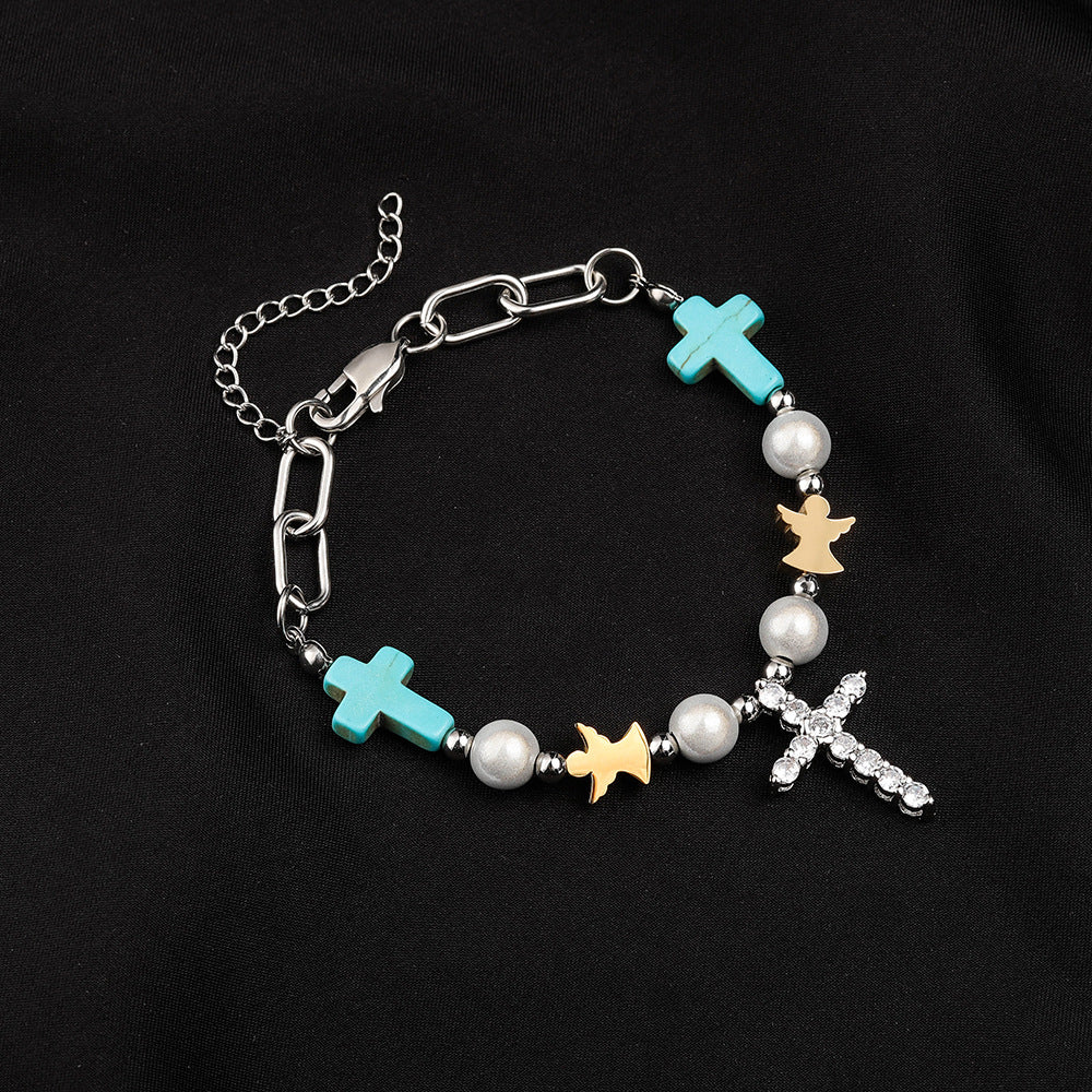 Christianartworkshop Handgefertigtes Armband/Halskette aus Titan mit Türkis-Zirkon-Kreuz - Armband - image 0