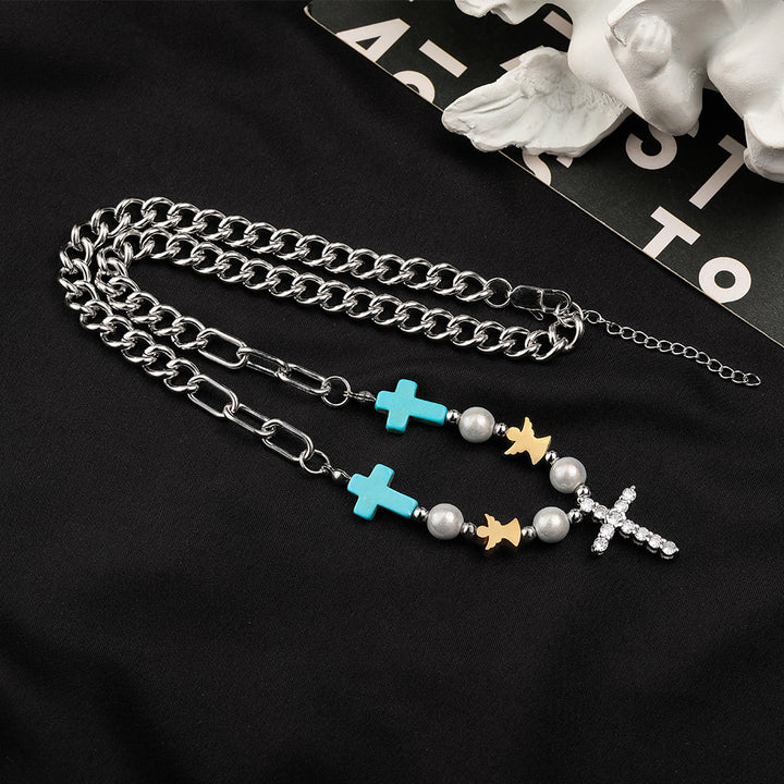 Christianartworkshop Handgefertigtes Armband/Halskette aus Titan mit Türkis-Zirkon-Kreuz - Halskette - image 1