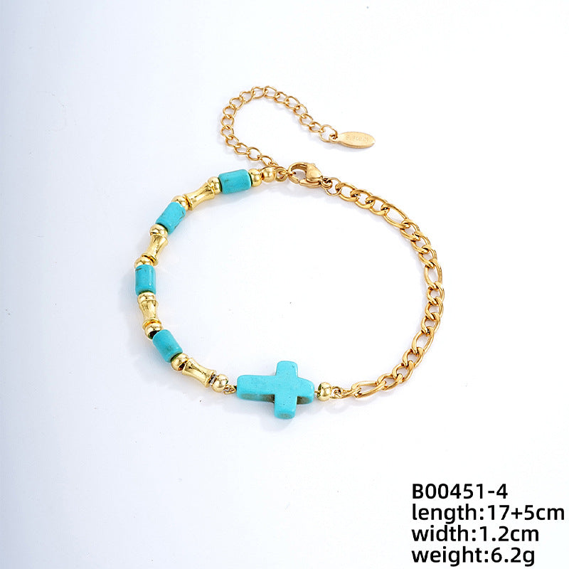Christianartworkshop Nischen-Armband mit türkisfarbenem Kreuz und goldener Kette - image 4