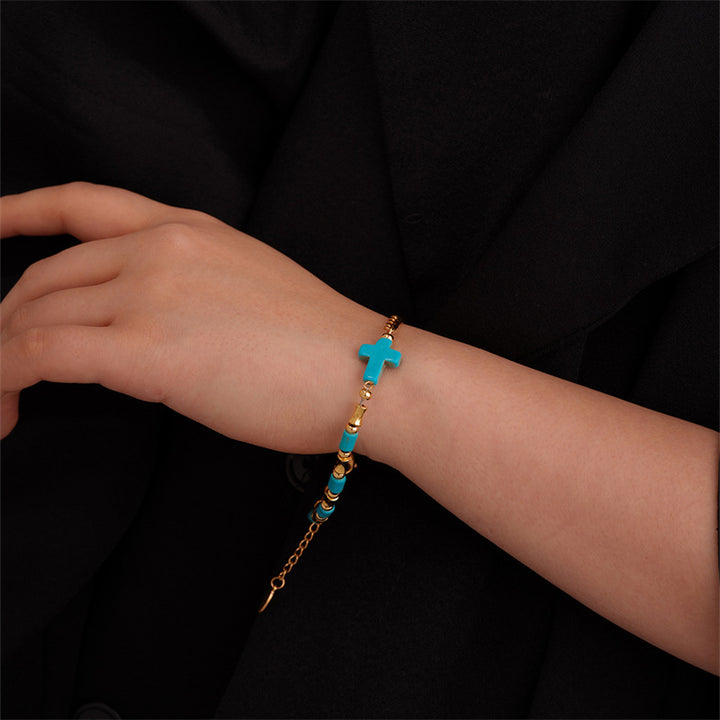 Christianartworkshop Nischen-Armband mit türkisfarbenem Kreuz und goldener Kette - image 3