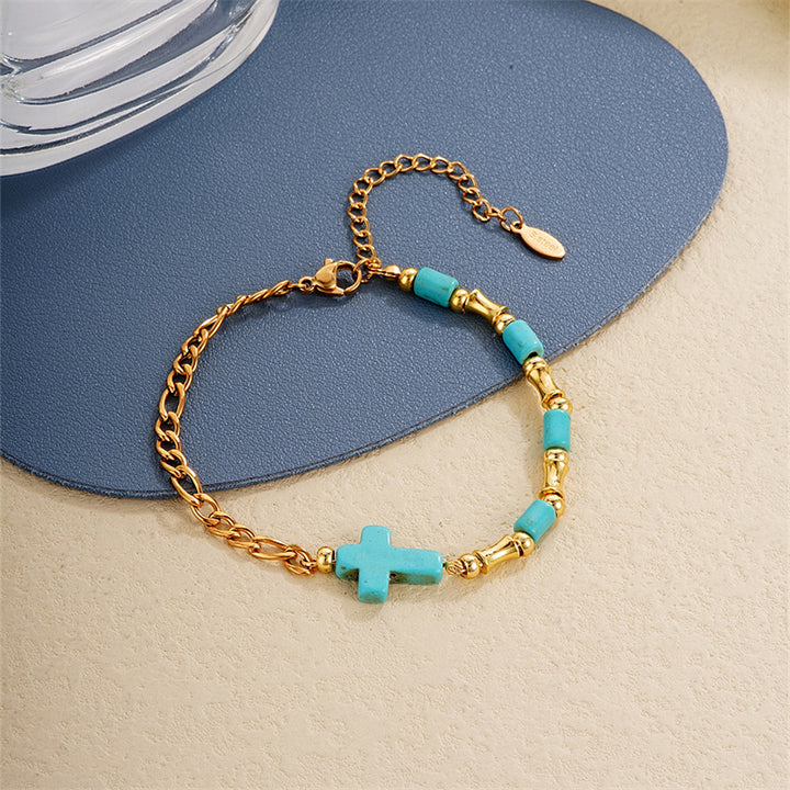 Christianartworkshop Nischen-Armband mit türkisfarbenem Kreuz und goldener Kette - Türkis Armband - image 1
