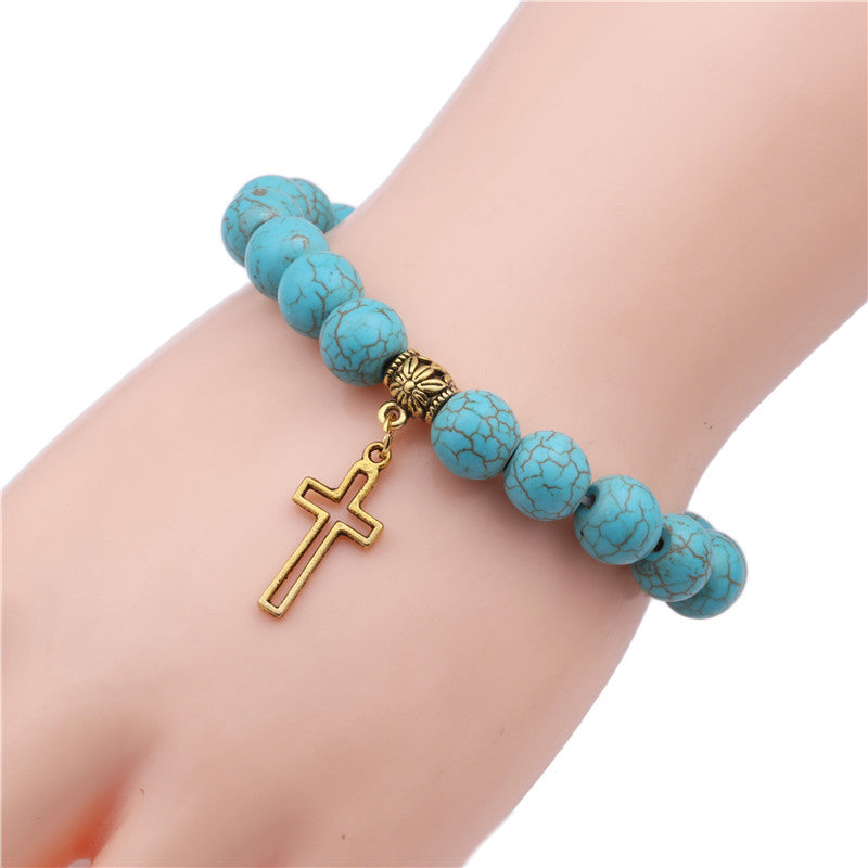 Christianartworkshop Armband mit christlichem Kreuz, türkisfarbene Perlen, 10 mm - image 2