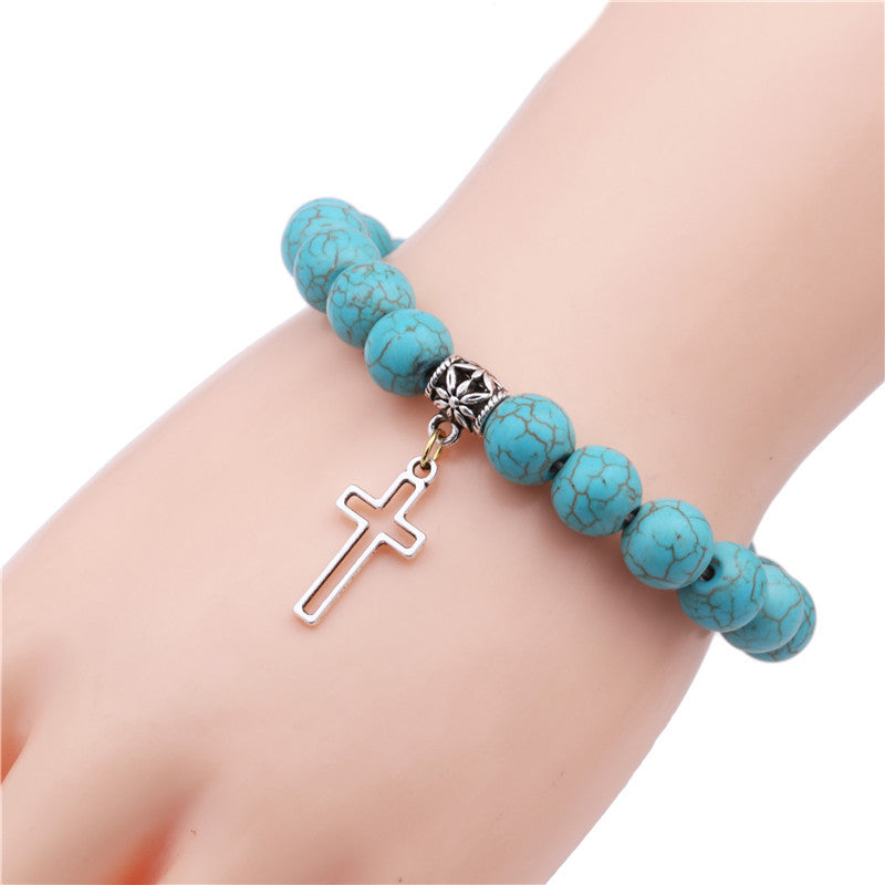 Christianartworkshop Armband mit christlichem Kreuz, türkisfarbene Perlen, 10 mm - Silber - image 4