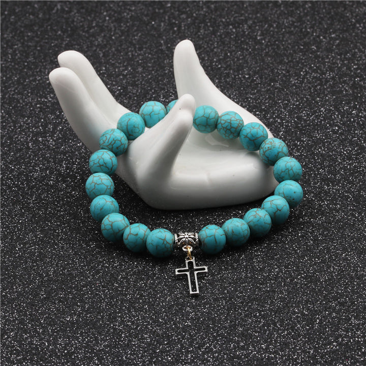 Christianartworkshop Armband mit christlichem Kreuz, türkisfarbene Perlen, 10 mm - image 5