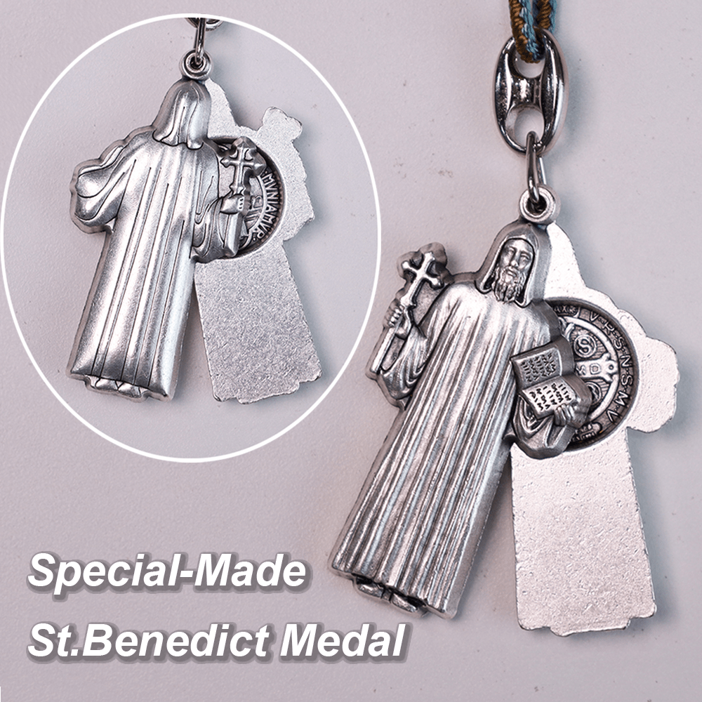 Taschenrosenkranz aus Olivenholz mit speziell angefertigter Benedikt-Medaille und Kruzifix - image 3