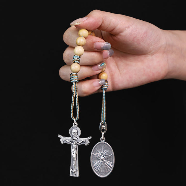 Maria Josef mit Jesuskind-Medaille & Dreifaltigkeitskreuz Olivenholz Taschenrosenkranz - image 3