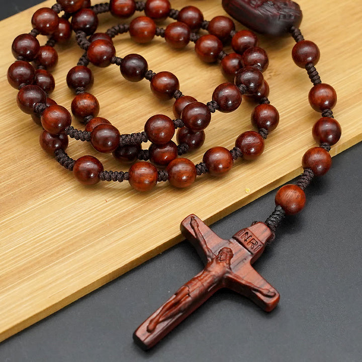 Christianartworkshop Olivenholzperlen Kruzifix Gebetsrosenkranz