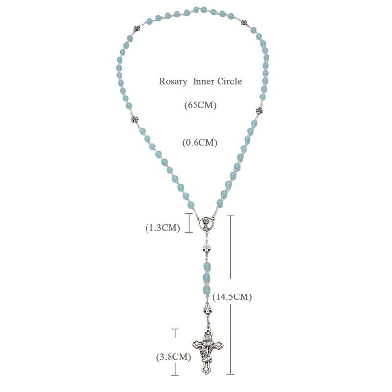 Christianartworkshop Segens-Rosenkranzkreuz aus hellblauem Chalcedon