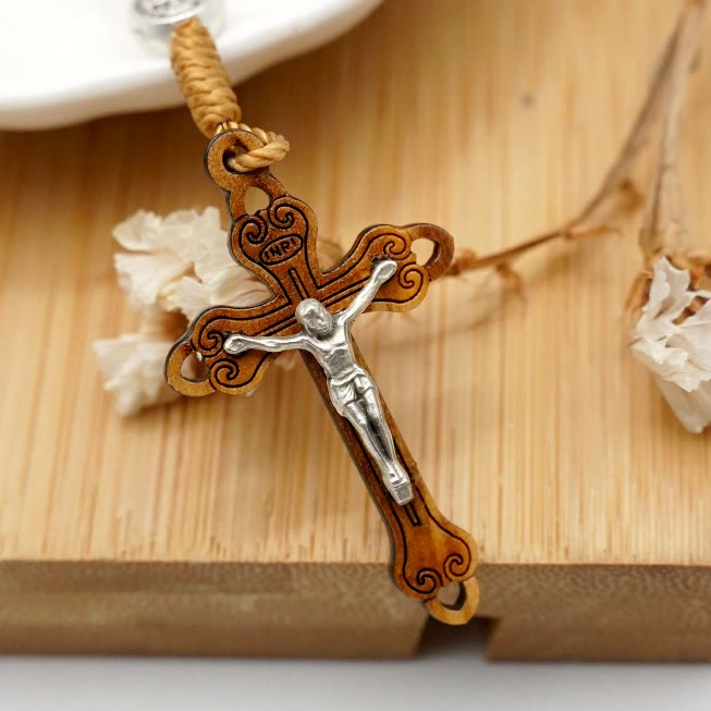 Christianartworkshop Handgefertigter Rosenkranz aus Olivenholzperlen mit einem Jahrzehnt Gebet