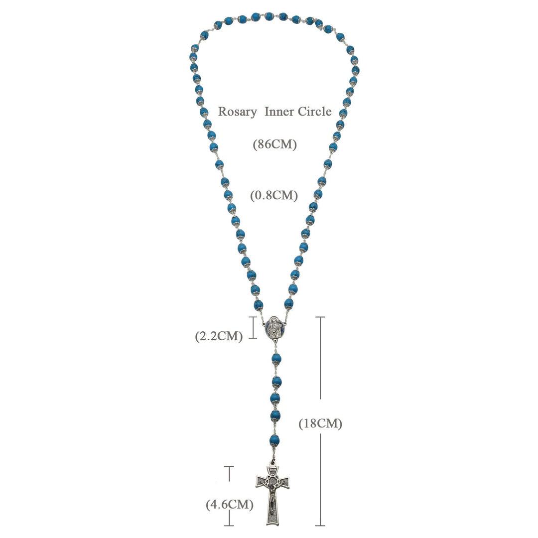 Christianartworkshop Blau-türkisfarbener Christus-Gebetsrosenkranz mit Maria- und Jesuskind-Medaille
